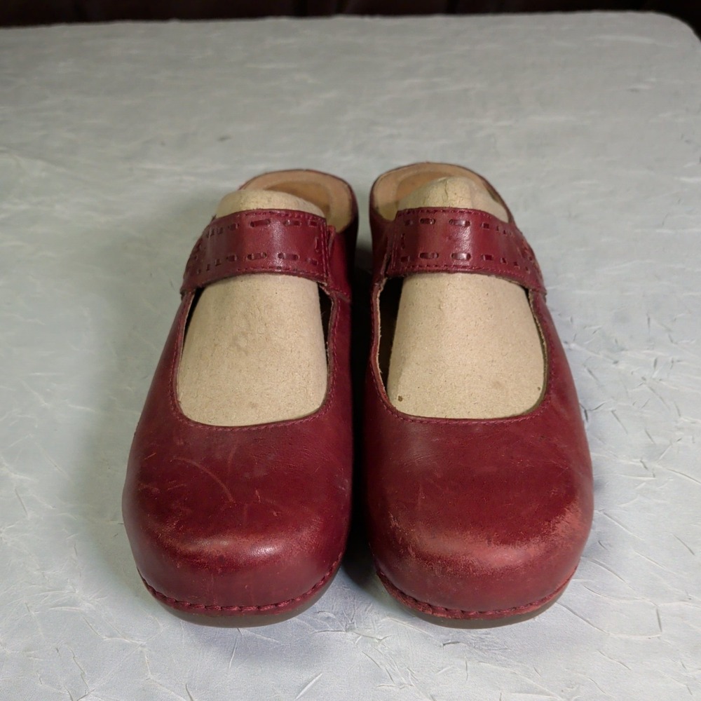 Dansko Mary Jane Clogs Womens Size US 6.5 EU 37 Burgundy Red Leather Shoes Boho - Picture 2 of 8